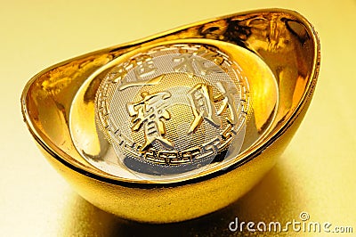Chinese gold ingot Stock Photo