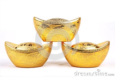 Chinese gold ingots in isolated whi Stock Photo