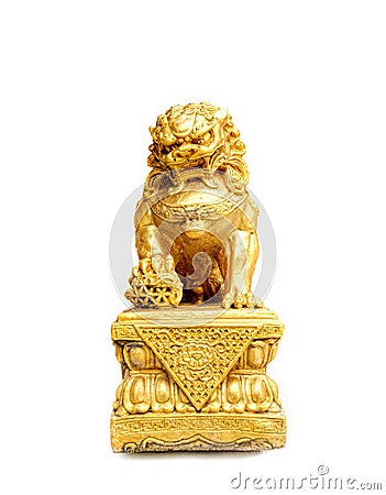 Chinese gold lion isolated on white background Stock Photo