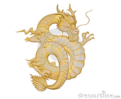 Chinese golden dragon isolated on white with clipping path. Stock Photo