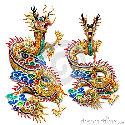 Chinese golden dragon statue Stock Photo