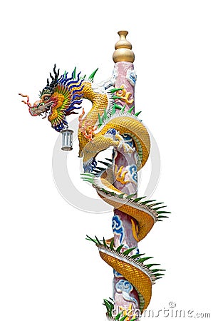 Chinese golden dragon statue for decoration in the temple isolated on white background. Stock Photo