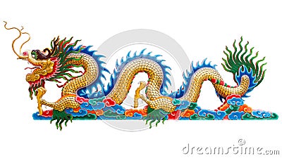 Chinese golden dragon statue isolate on white background. Stock Photo