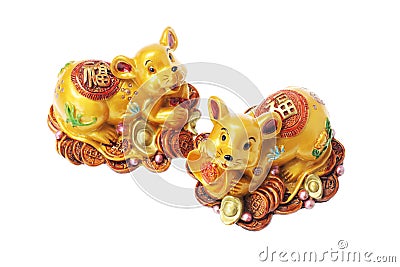 Chinese Golden Rat Ornaments Stock Photo