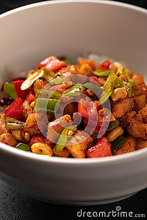 Chinese gong bao chicken with rice and peanuts Stock Photo