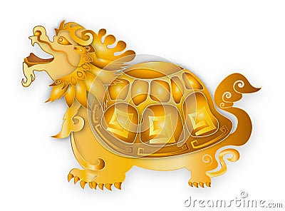 Chinese Greeting Card for Gold and Lucky. Dragon turtle symbol of money and rich isolated on white Background. Vector illustration Vector Illustration