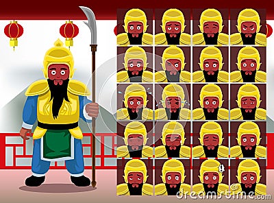 Chinese Guan Yu Cartoon Emotion faces Vector Illustration Vector Illustration