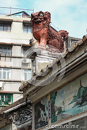 Chinese guardian lion. Lin Kai Temple in Macau Stock Photo