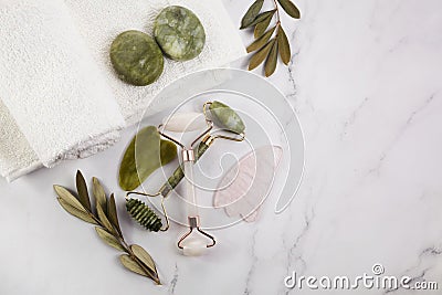 Chinese guasha for massage. Spa, skin care, body treatment. Body health care. Medical tool. Stock Photo