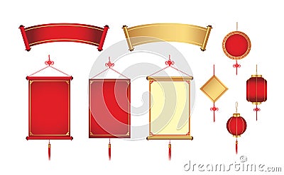 Chinese hanging and banner Vector Illustration