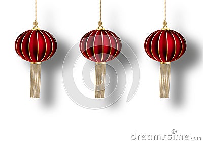 Chinese hanging red lanterns realistic isolated on white background Vector Illustration