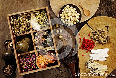 Chinese herbal medicine and flower tea Stock Photo