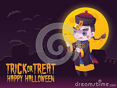 Chinese Hopping Vampire Ghost for Halloween Card Vector Illustration
