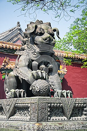 Chinese hou statue Tibetan Buddhist temple beijing Stock Photo