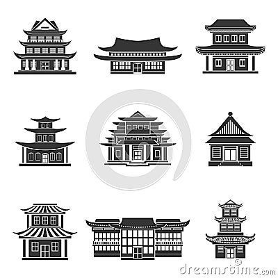 Chinese house icons black Vector Illustration