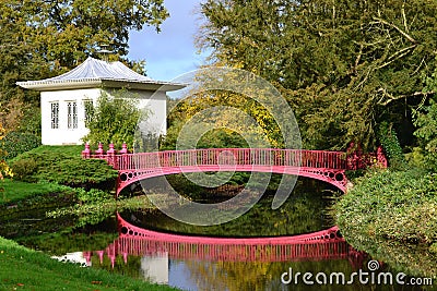 Chinese house and red bridge Stock Photo