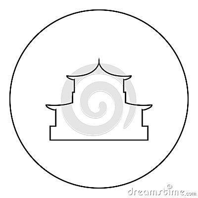 Chinese house silhouette Traditional Asian pagoda Japanese cathedral Facade icon in circle round outline black color vector Vector Illustration