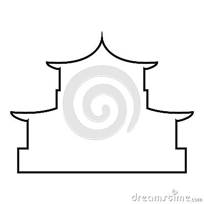 Chinese house silhouette Traditional Asian pagoda Japanese cathedral Facade icon outline black color vector illustration flat Vector Illustration