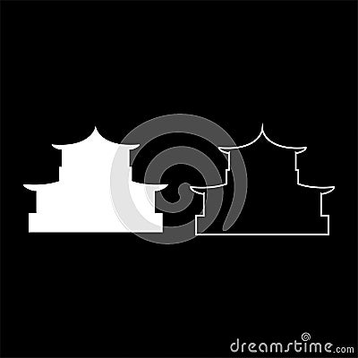 Chinese house silhouette Traditional Asian pagoda Japanese cathedral Facade icon outline set white color vector illustration flat Vector Illustration