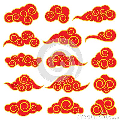 Chinese and japanese style red clouds Vector Illustration