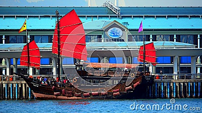 Chinese junk in hong kong Editorial Stock Photo