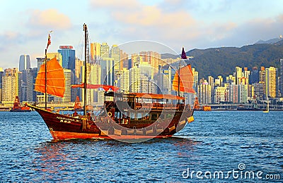 Chinese junk in hong kong Editorial Stock Photo