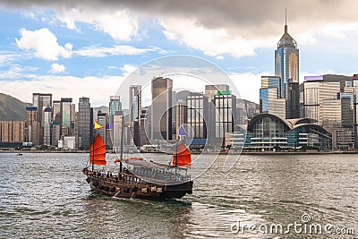 A Chinese Junk in hong kong, China Editorial Stock Photo