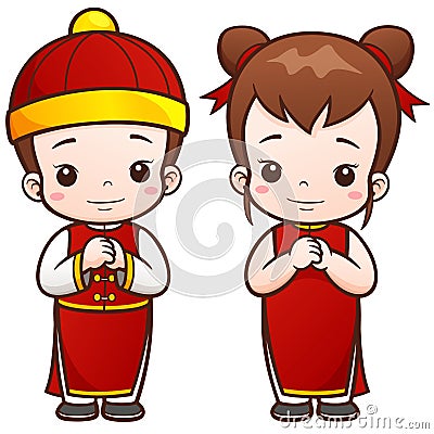 Chinese Kids Vector Illustration