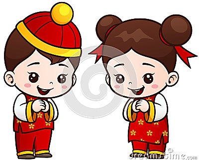 Chinese Kids Vector Illustration