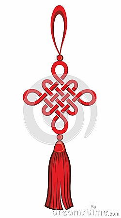 Chinese knot with tassel. Chinese symbols Vector Illustration