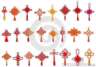 Chinese knots icons set cartoon . Traditional lucky Stock Photo