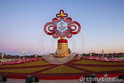 Chinese knotting with Beijing 2022 Winter Olympic Games logo Editorial Stock Photo