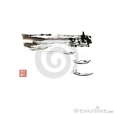 Chinese landscape painting freehand Stock Photo