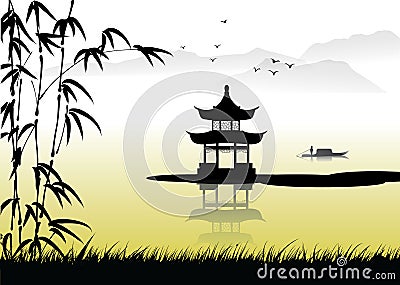 Chinese landscape painting Vector Illustration