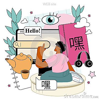 Chinese language learning online service or platform. Language school Vector Illustration