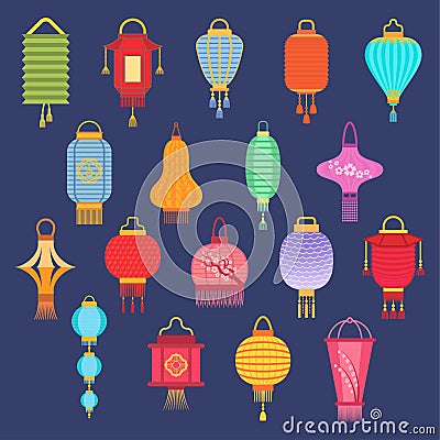 Chinese lantern ligher vector paper lighter traditional holiday celebrate Asia festive or wedding traditional lantern Vector Illustration