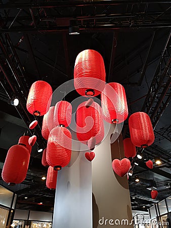 Chinese lantern Red lamp decoration Chinese new year festival hanging ceiling Editorial Stock Photo