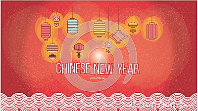 Chinese lantern set for new year 2019 wallpaper in red background Stock Photo