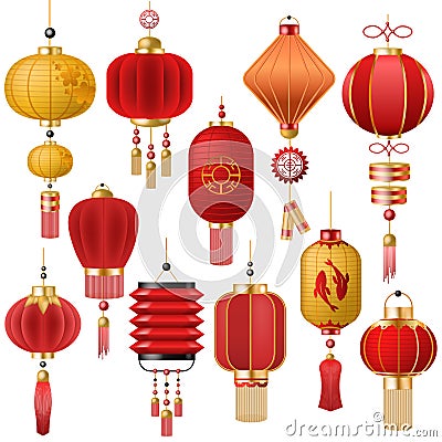 Chinese lantern vector traditional red lantern-light and oriental decoration of china culture for asian celebration Vector Illustration