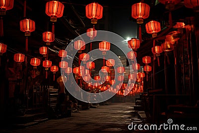 chinese lantern water color. generative ai Cartoon Illustration