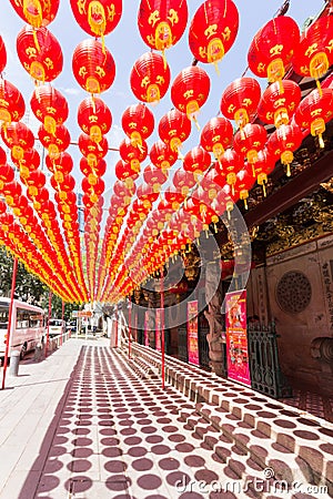 Chinese lanterns outside a temple in Telok Ayer street, SIngapore Editorial Stock Photo