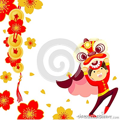 Chinese Lion Dance Vector Illustration