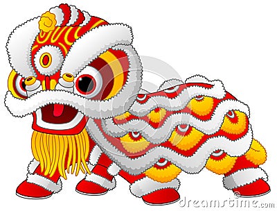 Chinese lion dance isolated on white background Vector Illustration