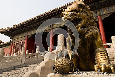 The Chinese lion statue Stock Photo