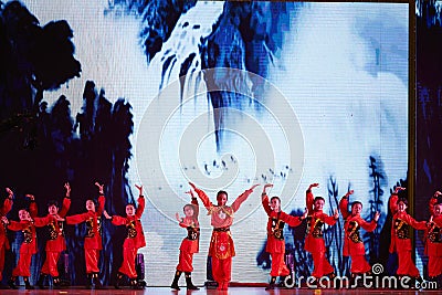 Girl team performing Chinese Kongfu dance Editorial Stock Photo