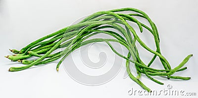 Chinese Long Beans on White Background Stock Photo