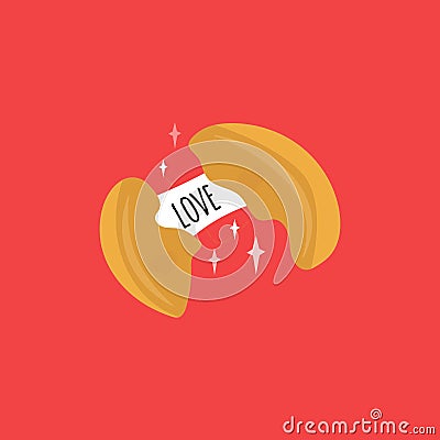 Chinese love prediction cookies isolated on red background Vector Illustration