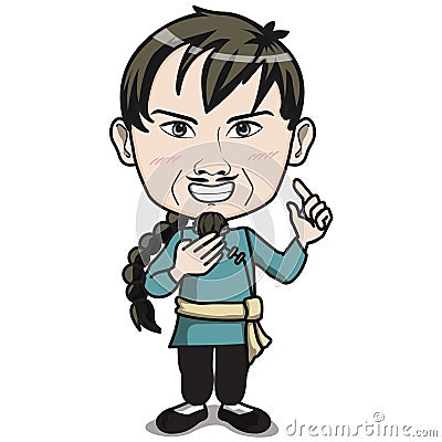 Kungfu Pigtail Man Character Stock Photo