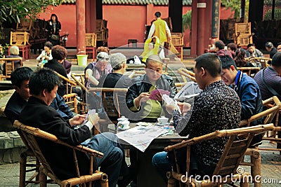 Chinese man enjoying afternoon in teahouse Editorial Stock Photo