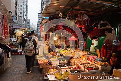 Chinese market in Kowloon, Hong Kong. Editorial Stock Photo